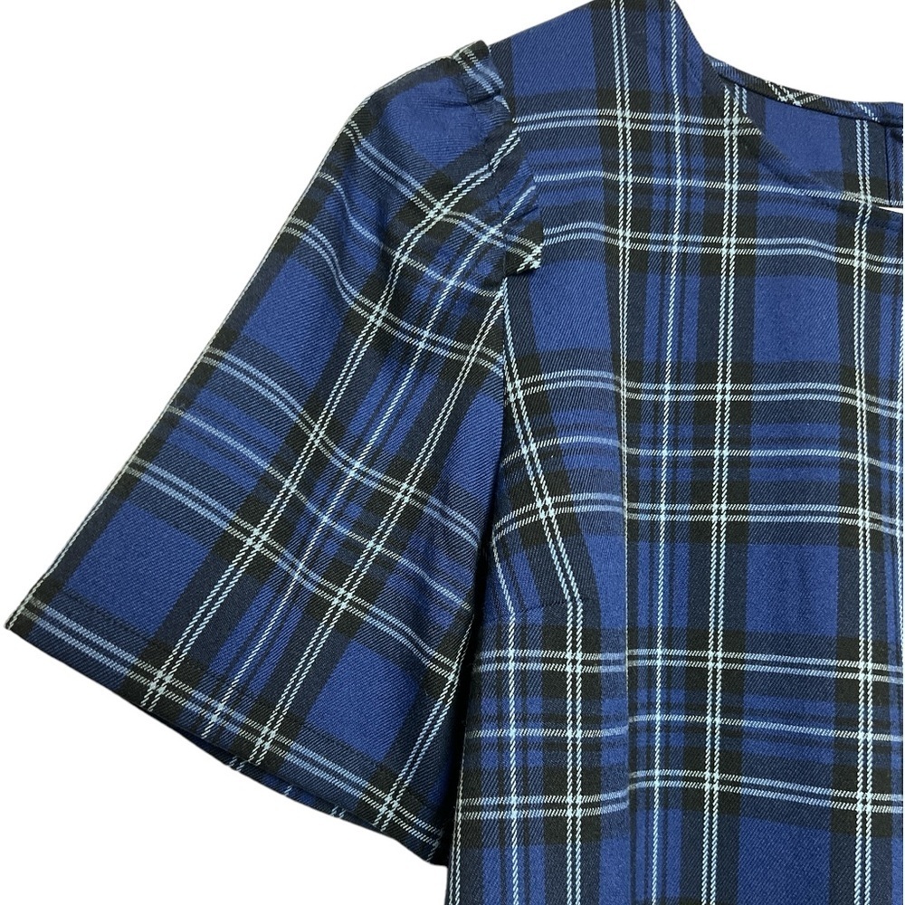 Draper James Blue Plaid Blouse Puff Sleeve Size 8 - Picture 3 of 9